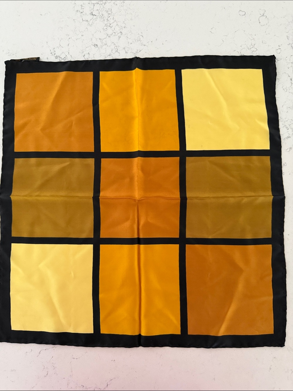 By Damon All Silk Geometric Grid Scarf in Gold and Yellow - Designer Style Italy